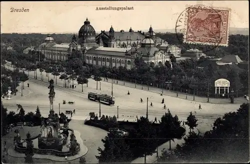 Ak Dresden Altstadt, Ausstellungspalast, Straßenbahn