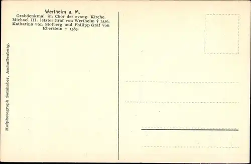 Ak Wertheim am Main, Evangelische Kirche, Chor, Grabdenkmal Michael III.