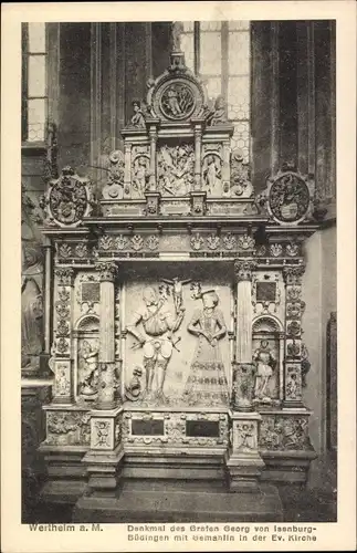 Ak Wertheim am Main, Evangelische Kirche, Denkmal Graf Georg von Isenburg-Büdingen