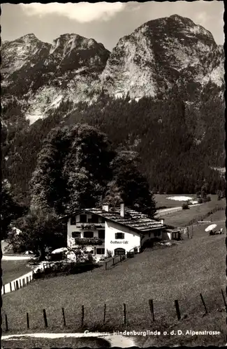 Ak Ramsau im Berchtesgadener Land Oberbayern, Gasthaus Hindenburglinde, Deutsche Alpenstraße