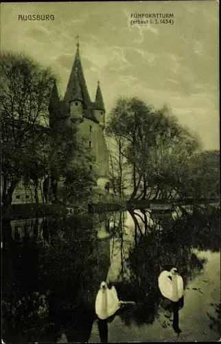 Ak Augsburg in Schwaben, Fünfgratturm, Schwäne