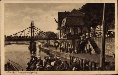 Ak Hameln in Niedersachsen, Dampfanlegeplatz, Brücke