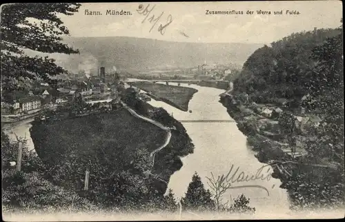 Ak Hann. Münden in Niedersachsen, Zusammenfluss der Werra und Fulda