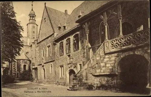 Ak Goslar am Harz, Rathaus, Marktkirche