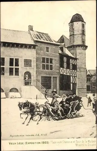 Ak Liège Lüttich Wallonien, Ausstellung 1905, Place aux Chevaux, Rundgang durch das Haus