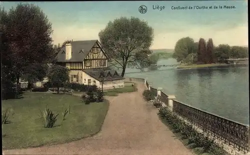 Ak Lüttich Lüttich Wallonien, Zusammenfluss von Ourthe und Maas