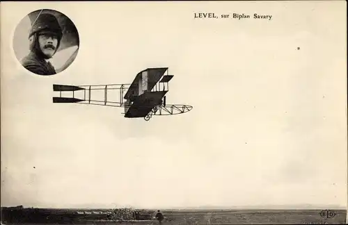 Ak Level, auf Biplan Savary, Flugzeug in der Luft