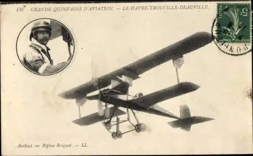 Ak Aviation Fortnight Le Havre Trouville Deauville, Aviator Bathiat auf Breguet-Doppeldecker