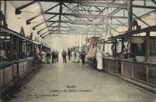 Ak Mons Wallonie Hennegau, Innenraum der Halles Centrales