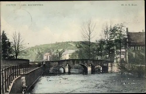 Ak Couvin Wallonie Namur, Les Rochettes, Brücke