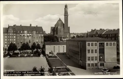 Ak Saltsjöbaden Schweden, Kirche, Schule, Markt