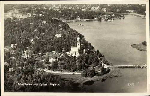 Ak Saltsjöbaden Schweden, Kyrkan, Luftaufnahme, Kirche