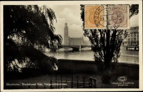 Ak Stockholm Schweden, Stadshuset fran Helgeandsholmen