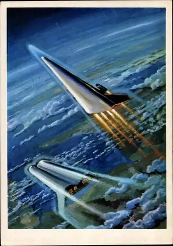 Künstler Ak Sokolov, A., Kosmische Passagierflugzeuge, Raumschiffe, Sowjetunion