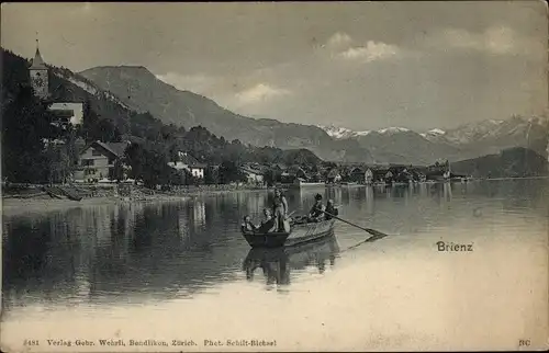 Ak Brienz Kanton Bern, Blick vom See, Ruderboot