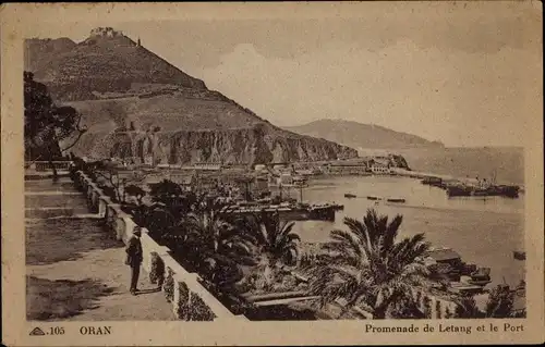 Ak Oran Algerien, Letang Promenade und der Hafen