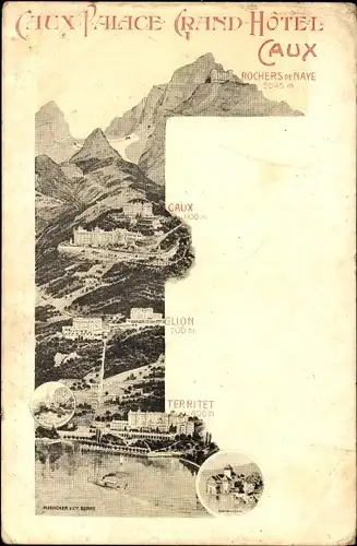 Ak Caux Montreux Kanton Waadt, Grand Hôtel Victoria, Glion, Territet, Rochers de Naye