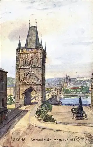 Künstler Ak Safarik, Praha Prag Tschechien, Altstädter Brückenturm