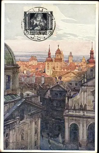 Künstler Ak Setelik, J., Praha Prag Tschechien, Blick vom Turm der Karlsbrücke