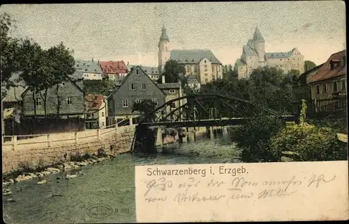 Ak Schwarzenberg im Erzgebirge Sachsen, Fluss, Brücke