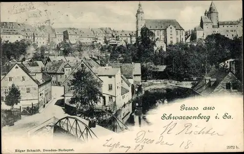 Ak Schwarzenberg Erzgebirge, Brücke, Burg, Wohnhäuser