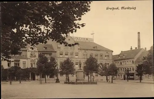 Ak Groitzsch in Sachsen, Marktplatz, Weißes Ross, Denkmal