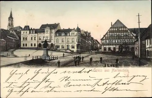 Ak Hartenstein im Erzgebirge Sachsen, Markt, Denkmal