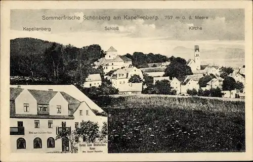 Ak Schönberg am Kapellenberg Bad Brambach im Vogtland, Schloss, Kirche, Hotel zum Deutschen Haus