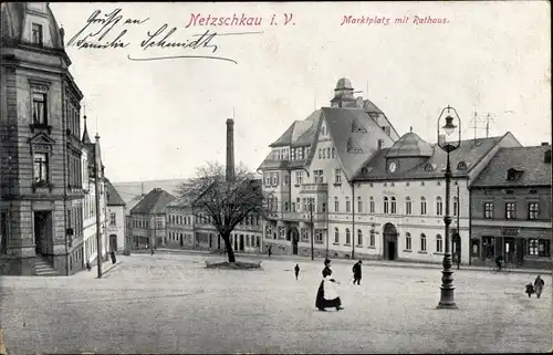 Ak Netzschkau Vogtlandkreis, Marktplatz, Rathaus