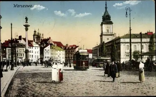 Ak Warszawa Waschau Polen, Innenstadt, Kirche, Straßenbahn