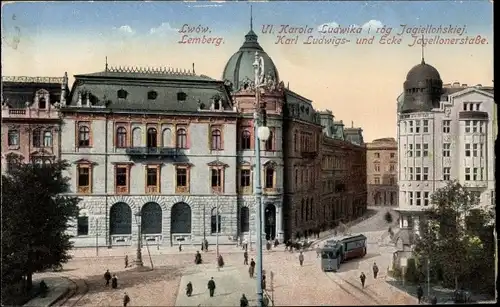 Ak Lwów Lemberg Ukraine, Karl-Ludwig-Straße, Ecke Jagelloner Straße