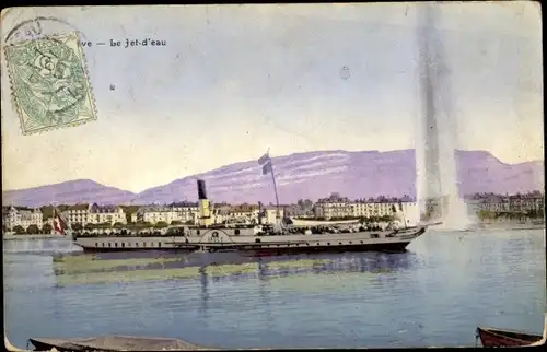 Ak Genève Genf Stadt, Genfersee, Jet d'eau, Salondampfer Aigle