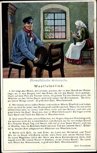 Lied Ak Westfalenlied, Altwestfälische Wohnküche, strickende Frau