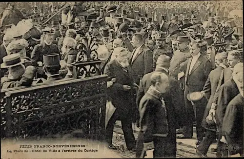 Ak Paris Place de l'Hotel de Ville, Französisch Norwegische Feierlichkeiten, Präsident Fallières