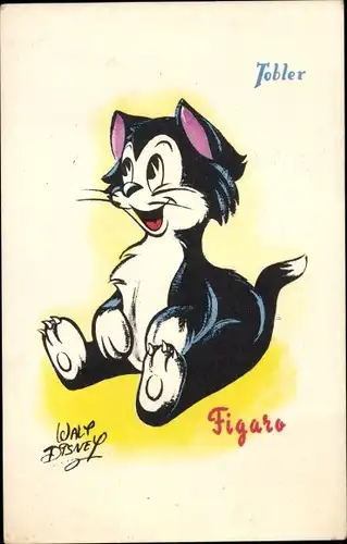 Künstler Ak Walt Disney, Katze Figaro, Pinocchio, Reklame Tobler