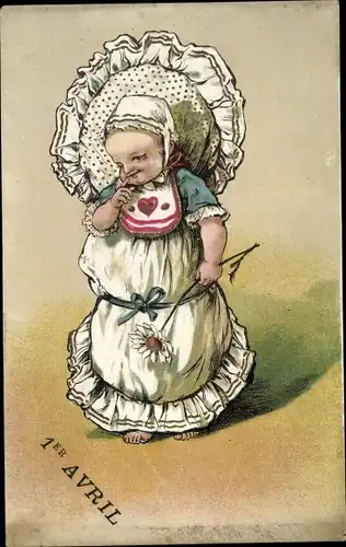 Ak 1. April, Kleinkind mit Blume