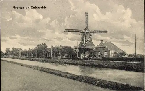 Ak Zuidwolde Drenthe, Blick zur Windmühle