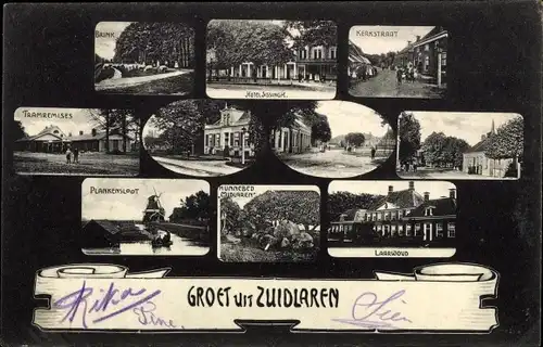 Ak Zuidlaren Drenthe Niederlande, Hotel, Straßenpartie, Rathaus, Windmühle