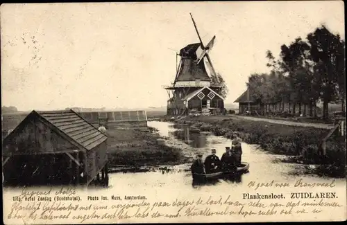 Ak Zuidlaren Drenthe Niederlande, Plankensloot, Windmühle, Ruderboot