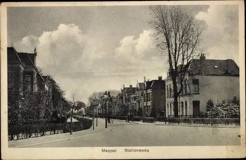 Ak Meppel Drenthe Niederlande, Stationsweg