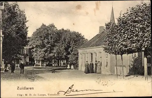 Ak Zuidlaren Drenthe Niederlande, Kirche, Straße