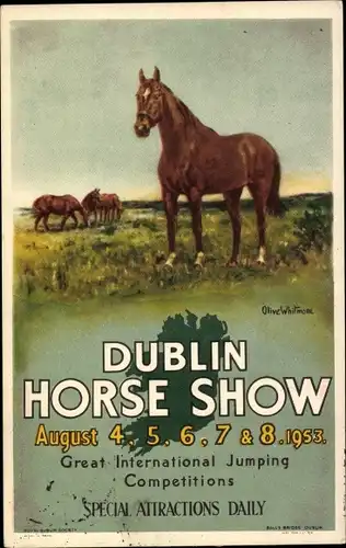 Künstler Ak Whitmore, Olive, Dublin Horse Show 1953, Pferde auf der Weide