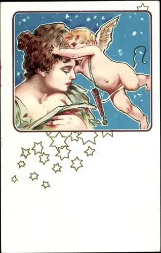 Jugendstil Künstler Ak Frauenportrait, Liebesengel