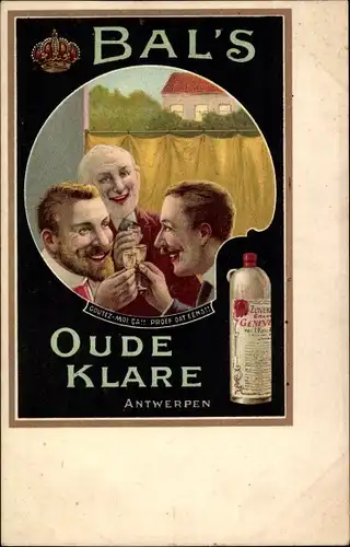 Künstler Ak Reklame Bal's Oude Klare, Antwerpen, Männer mit Schnapsgläsern