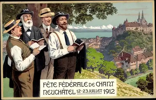 Künstler Ak Neuchâtel Neuenburg Stadt, Sängerbundesfest 1912