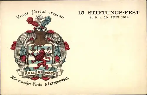 Studentika Ak Akademischer Verein D'Letzeburger, 15. Stiftungsfest 1912, Wappen