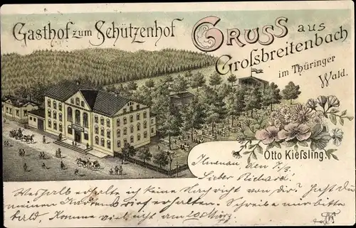 Litho Großbreitenbach in Thüringen, Gasthof zum Schützenhof