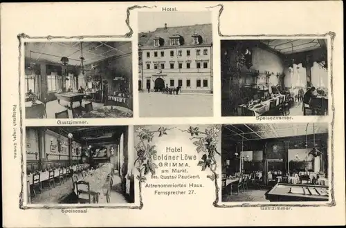 Ak Grimma in Sachsen, Hotel Goldner Löwe, Innenansicht, Billard