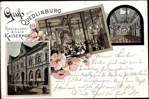 Litho Quedlinburg im Harz, Restaurant Café Kaiserhof, Außen- u. Innenansichten