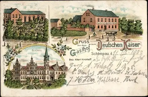 Litho Schkopau im Saalekreis, Gasthof zum Deutschen Kaiser, Schloss